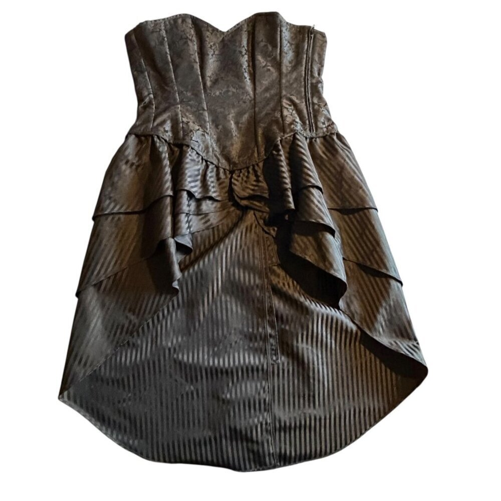 Vintage Goth Corset top with train womens XL black gothic victorian boned lined*